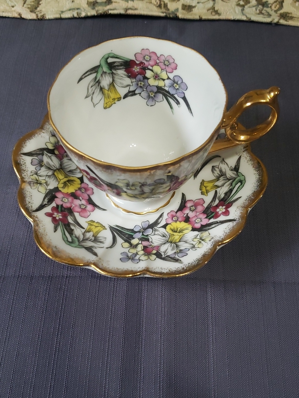 Vintage Shafford Floral Teacup and Saucer, Japan Fine Bone China, Gold Trim